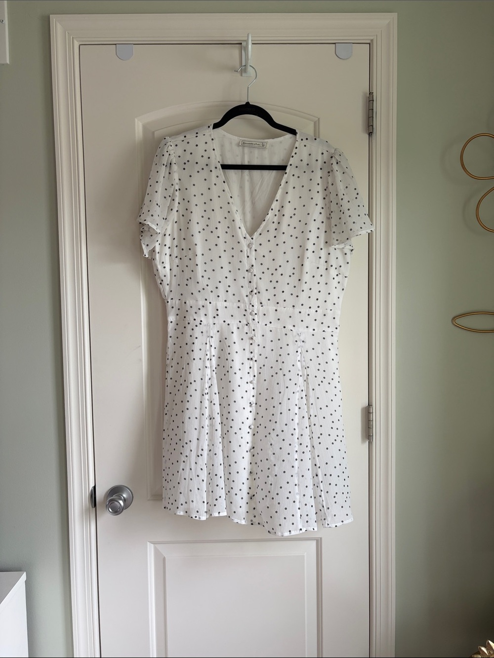 Abercrombie & Fitch White Polka Dot V-Neck Dress